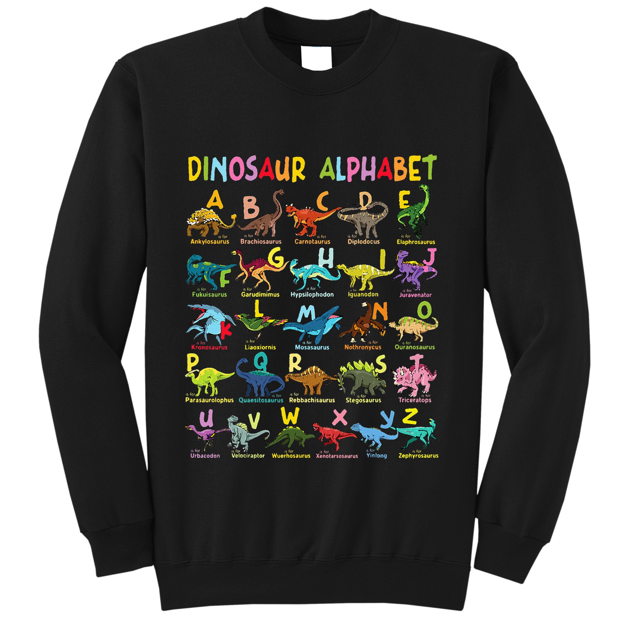 Types Of Dinosaurs Alphabet AZ ABC Dino Identification Fun Sweatshirt