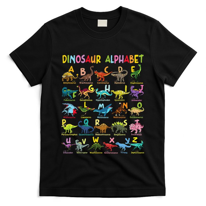 Types Of Dinosaurs Alphabet AZ ABC Dino Identification Fun T-Shirt
