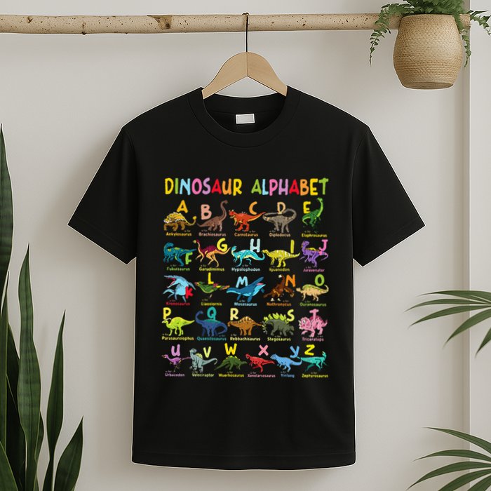 Types Of Dinosaurs Alphabet AZ ABC Dino Identification Fun T-Shirt