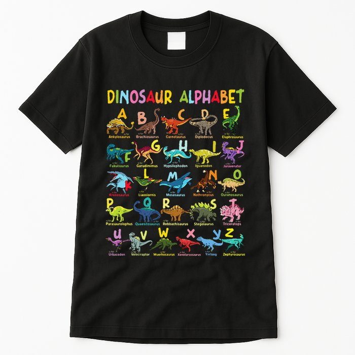 Types Of Dinosaurs Alphabet AZ ABC Dino Identification Fun Tall T-Shirt