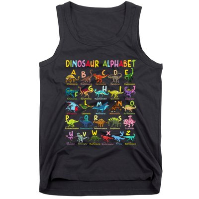 Types Of Dinosaurs Alphabet AZ ABC Dino Identification Fun Tank Top
