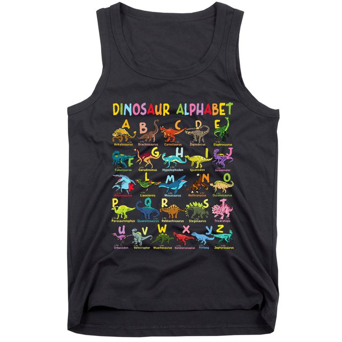 Types Of Dinosaurs Alphabet AZ ABC Dino Identification Fun Tank Top