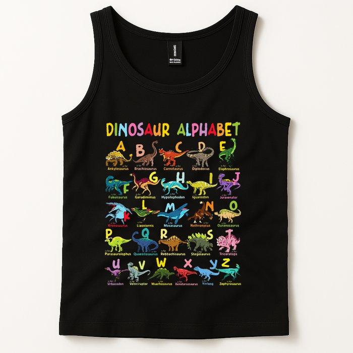 Types Of Dinosaurs Alphabet AZ ABC Dino Identification Fun Tank Top