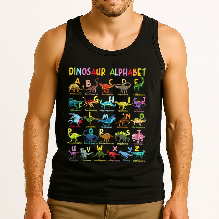 Types Of Dinosaurs Alphabet AZ ABC Dino Identification Fun Tank Top
