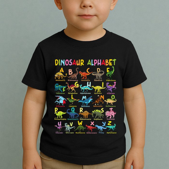 Types Of Dinosaurs Alphabet AZ ABC Dino Identification Fun Toddler T-Shirt