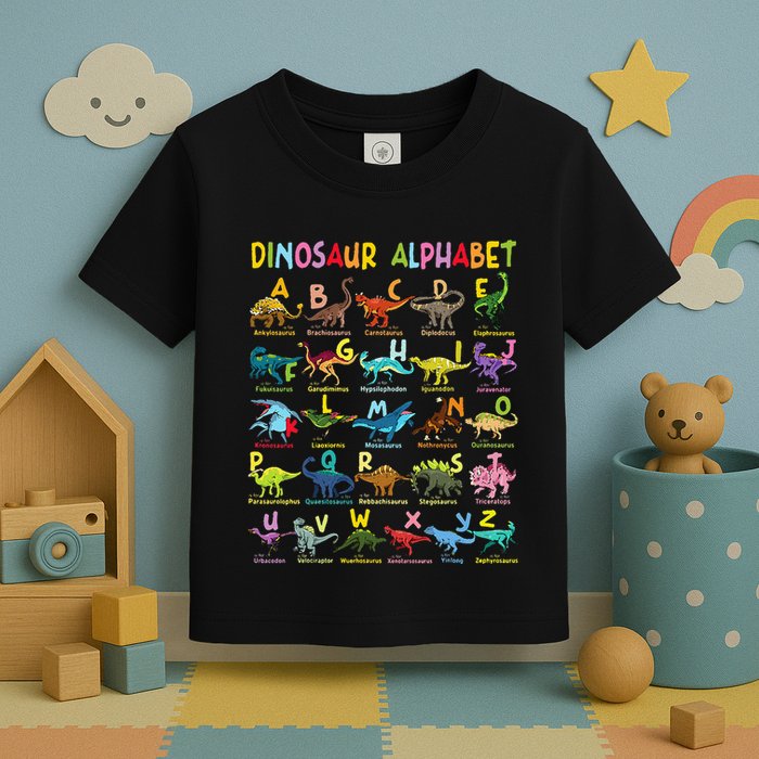 Types Of Dinosaurs Alphabet AZ ABC Dino Identification Fun Toddler T-Shirt