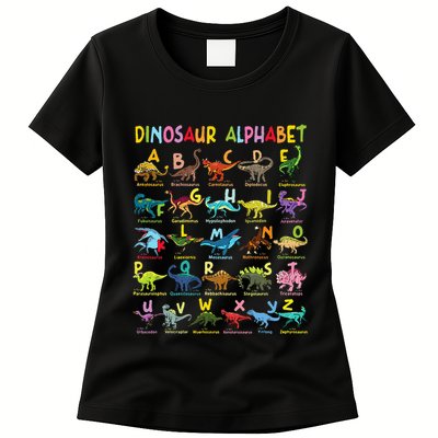 Types Of Dinosaurs Alphabet AZ ABC Dino Identification Fun Womens T-Shirt
