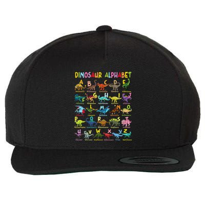 Types Of Dinosaurs Alphabet AZ ABC Dino Identification Fun Wool Snapback Cap
