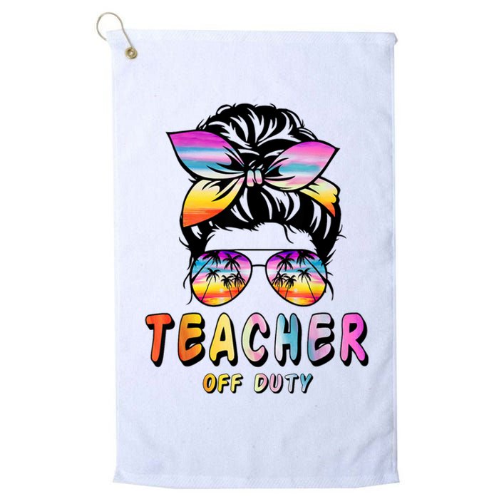 Teacher Off Duty Messy Bun Rainbow Sunglasses End Of School Platinum Collection Golf Towel