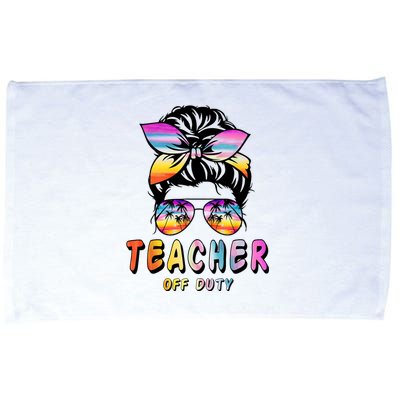 Teacher Off Duty Messy Bun Rainbow Sunglasses End Of School Microfiber Hand Towel