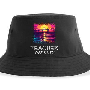 Teacher Off Duty, Last Day Of School, Funny Teacher Summer, Beach Pier Life Sustainable Bucket Hat