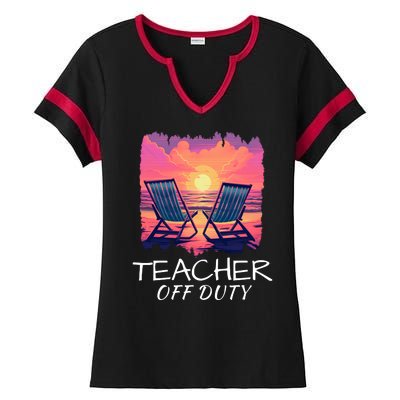 Teacher Off Duty, Last Day Of School, Funny Teacher Summer, Beach Sunset Life Ladies Halftime Notch Neck Tee