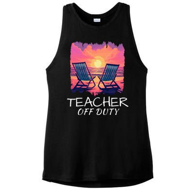 Teacher Off Duty, Last Day Of School, Funny Teacher Summer, Beach Sunset Life Ladies PosiCharge Tri-Blend Wicking Tank