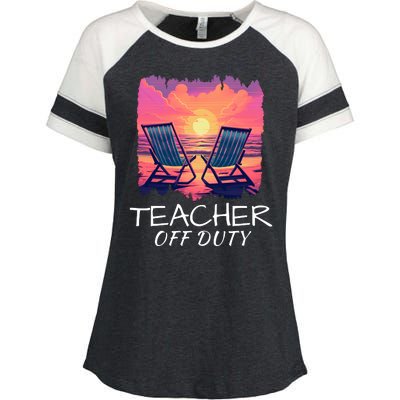 Teacher Off Duty, Last Day Of School, Funny Teacher Summer, Beach Sunset Life Enza Ladies Jersey Colorblock Tee