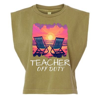 Teacher Off Duty, Last Day Of School, Funny Teacher Summer, Beach Sunset Life Garment-Dyed Women's Muscle Tee