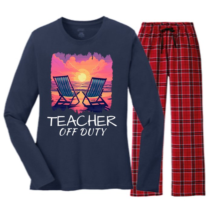 Teacher Off Duty, Last Day Of School, Funny Teacher Summer, Beach Sunset Life Women's Long Sleeve Flannel Pajama Set 