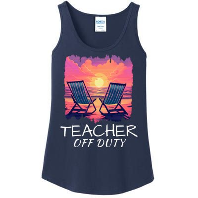 Teacher Off Duty, Last Day Of School, Funny Teacher Summer, Beach Sunset Life Ladies Essential Tank