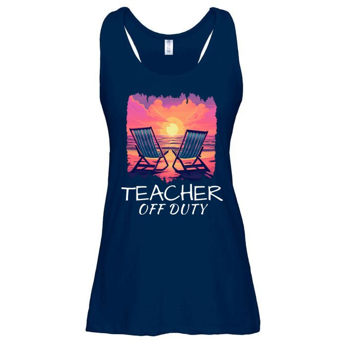 Teacher Off Duty, Last Day Of School, Funny Teacher Summer, Beach Sunset Life Ladies Essential Flowy Tank