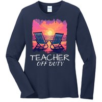 Teacher Off Duty, Last Day Of School, Funny Teacher Summer, Beach Sunset Life Ladies Long Sleeve Shirt