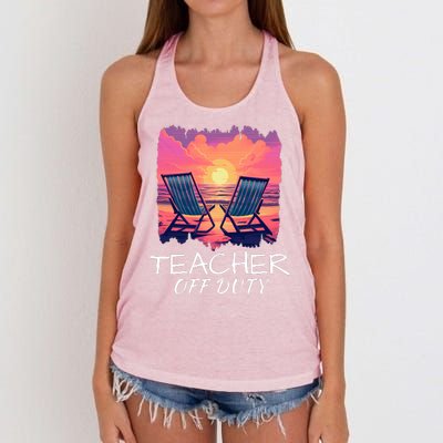 Teacher Off Duty, Last Day Of School, Funny Teacher Summer, Beach Sunset Life Women's Knotted Racerback Tank