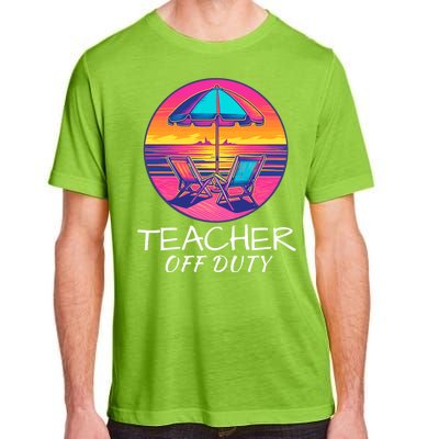 Teacher Off Duty, Last Day Of School, Funny Teacher Summer, Beach Deck Sunset Adult ChromaSoft Performance T-Shirt