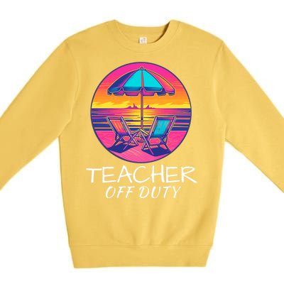 Teacher Off Duty, Last Day Of School, Funny Teacher Summer, Beach Deck Sunset Premium Crewneck Sweatshirt