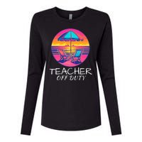 Teacher Off Duty, Last Day Of School, Funny Teacher Summer, Beach Deck Sunset Womens Cotton Relaxed Long Sleeve T-Shirt