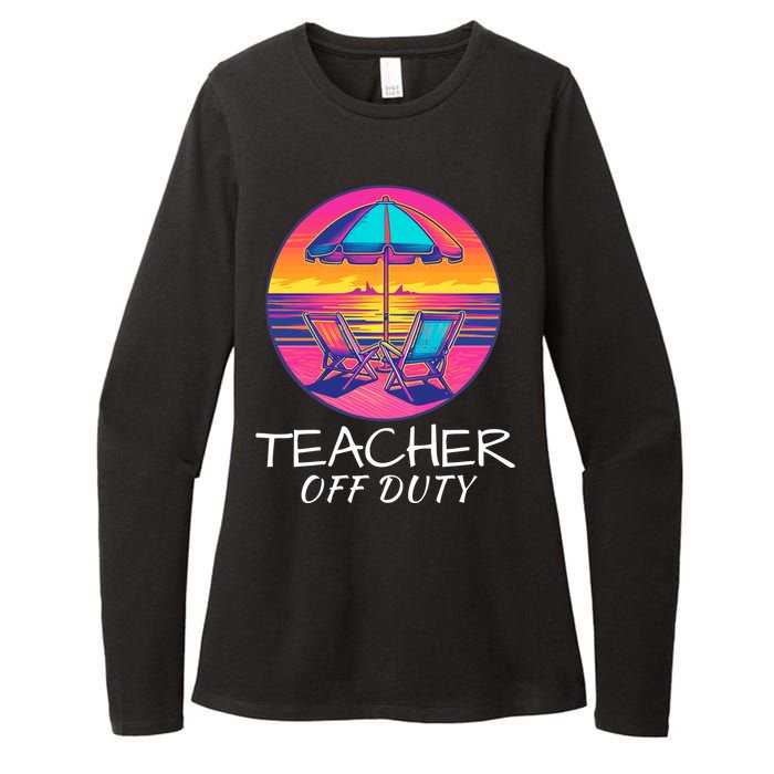 Teacher Off Duty, Last Day Of School, Funny Teacher Summer, Beach Deck Sunset Womens CVC Long Sleeve Shirt