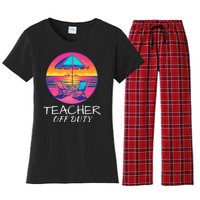 Teacher Off Duty, Last Day Of School, Funny Teacher Summer, Beach Deck Sunset Women's Flannel Pajama Set