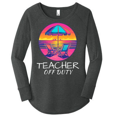 Teacher Off Duty, Last Day Of School, Funny Teacher Summer, Beach Deck Sunset Women's Perfect Tri Tunic Long Sleeve Shirt