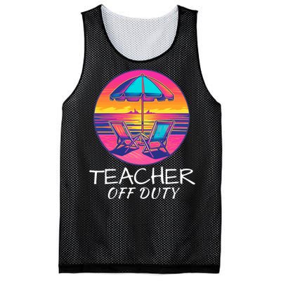 Teacher Off Duty, Last Day Of School, Funny Teacher Summer, Beach Deck Sunset Mesh Reversible Basketball Jersey Tank