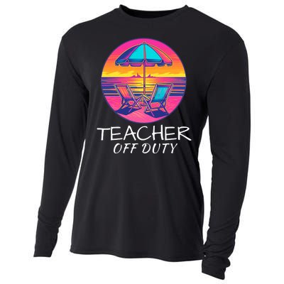 Teacher Off Duty, Last Day Of School, Funny Teacher Summer, Beach Deck Sunset Cooling Performance Long Sleeve Crew