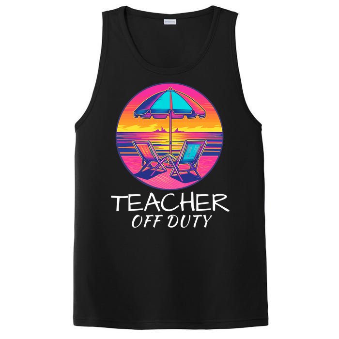 Teacher Off Duty, Last Day Of School, Funny Teacher Summer, Beach Deck Sunset PosiCharge Competitor Tank