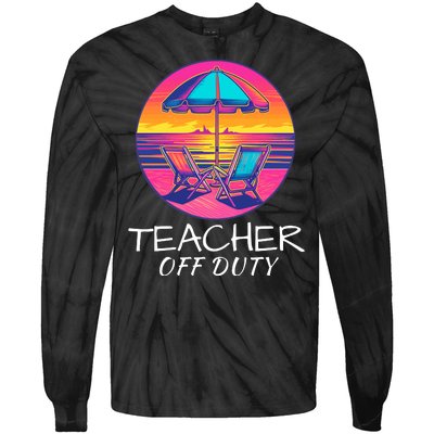 Teacher Off Duty, Last Day Of School, Funny Teacher Summer, Beach Deck Sunset Tie-Dye Long Sleeve Shirt