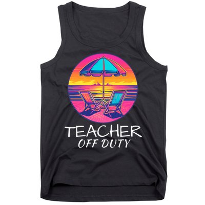 Teacher Off Duty, Last Day Of School, Funny Teacher Summer, Beach Deck Sunset Tank Top