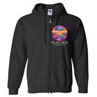 Teacher Off Duty, Last Day Of School, Funny Teacher Summer, Beach Deck Sunset Full Zip Hoodie