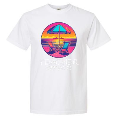 Teacher Off Duty, Last Day Of School, Funny Teacher Summer, Beach Deck Sunset Garment-Dyed Heavyweight T-Shirt