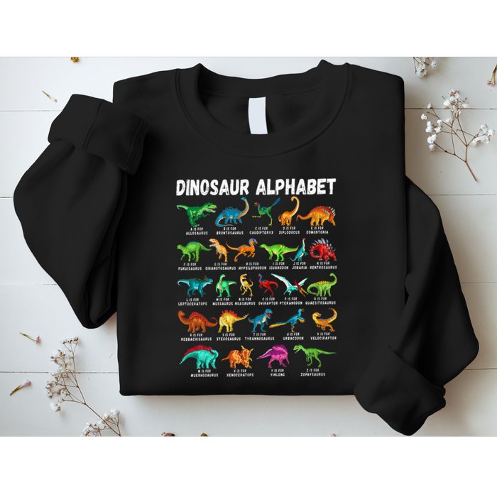 Types Of Dinosaurs Alphabet AZ ABC Dino Identification Sweatshirt