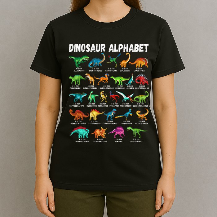 Types Of Dinosaurs Alphabet AZ ABC Dino Identification T-Shirt