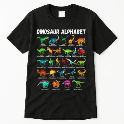 Types Of Dinosaurs Alphabet AZ ABC Dino Identification Tall T-Shirt