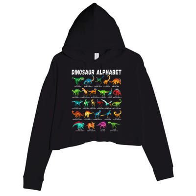 Types Of Dinosaurs Alphabet AZ ABC Dino Identification Crop Fleece Hoodie