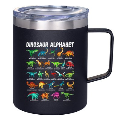 Types Of Dinosaurs Alphabet AZ ABC Dino Identification 12oz Stainless Steel Coffee Mug