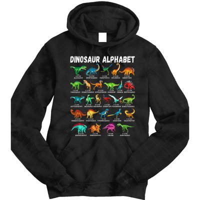 Types Of Dinosaurs Alphabet AZ ABC Dino Identification Tie Dye Hoodie