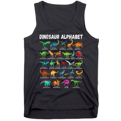 Types Of Dinosaurs Alphabet AZ ABC Dino Identification Tank Top