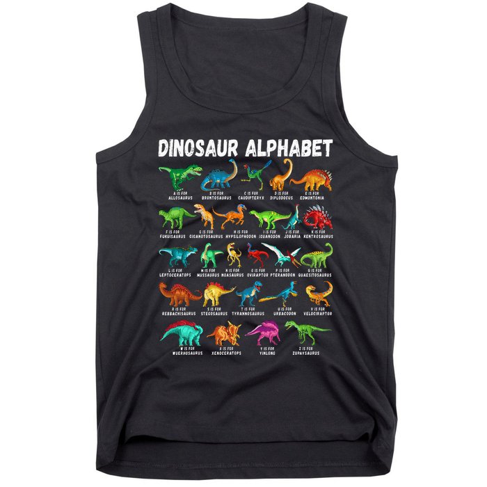 Types Of Dinosaurs Alphabet AZ ABC Dino Identification Tank Top