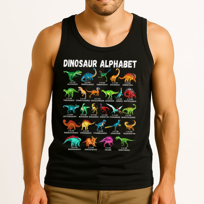 Types Of Dinosaurs Alphabet AZ ABC Dino Identification Tank Top