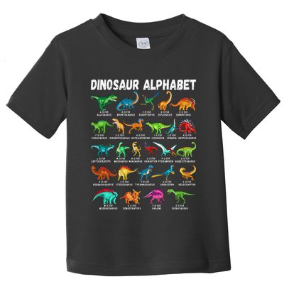Types Of Dinosaurs Alphabet AZ ABC Dino Identification Toddler T-Shirt
