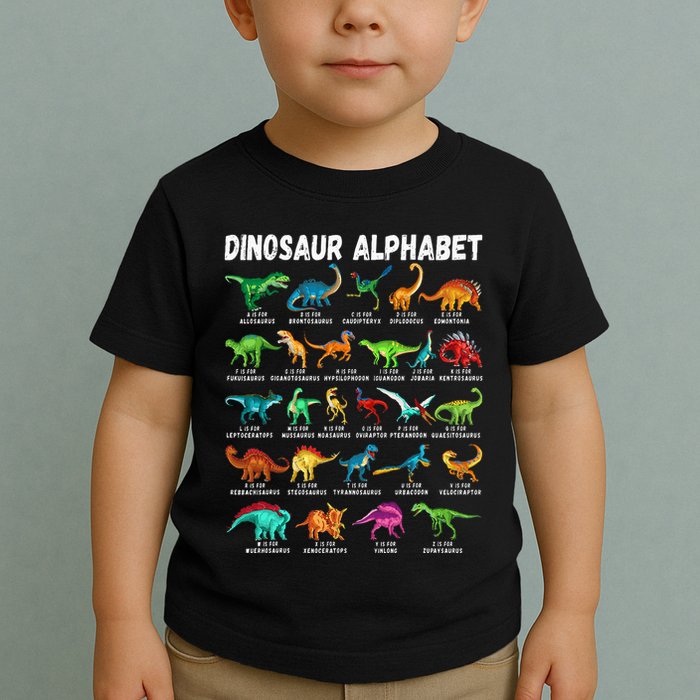 Types Of Dinosaurs Alphabet AZ ABC Dino Identification Toddler T-Shirt