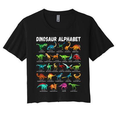 Types Of Dinosaurs Alphabet AZ ABC Dino Identification Women's Crop Top Tee