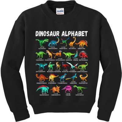 Types Of Dinosaurs Alphabet AZ ABC Dino Identification Kids Sweatshirt